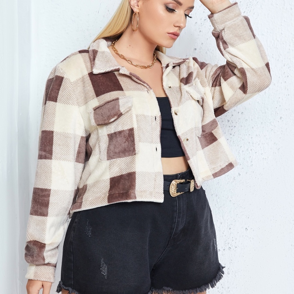 Soft Flannel Plaid Cropped Jacket | Size 1XL (US14) | NEW 🧸
